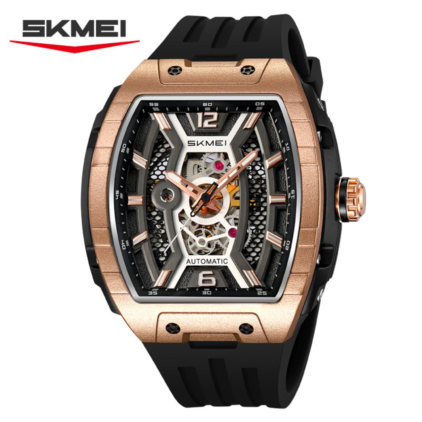 Rose Gold Tonneau Men's Automa - Luxury Watch Gold recension och pris