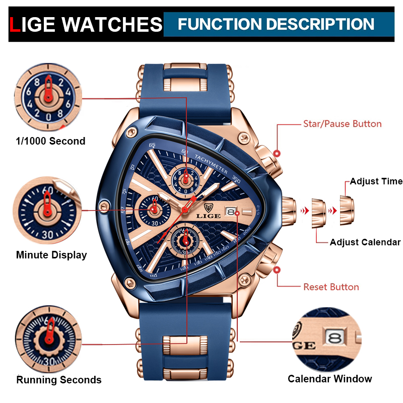 LIGE Watch Men Luxury Brand Bu - Watch Triangle Luxury recension och pris