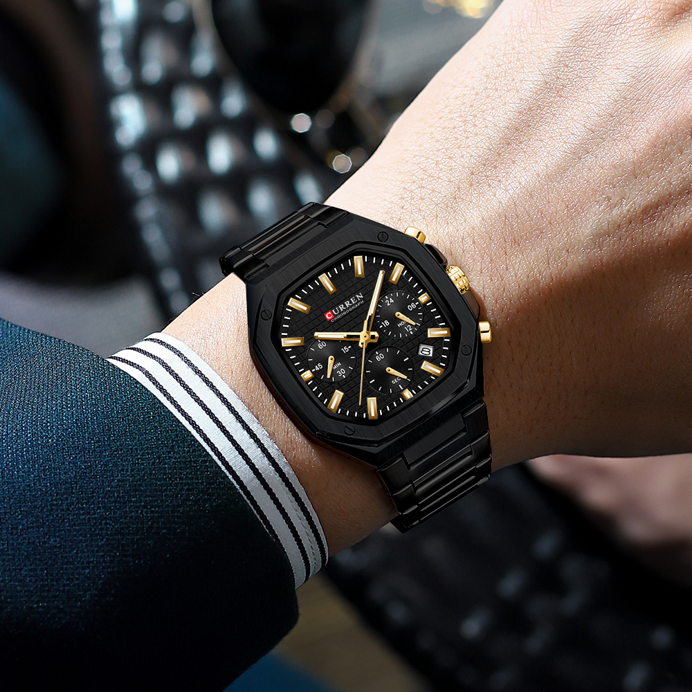 CURREN Luxury Square Chrono Wa - Luxury Watch Gold recension och pris